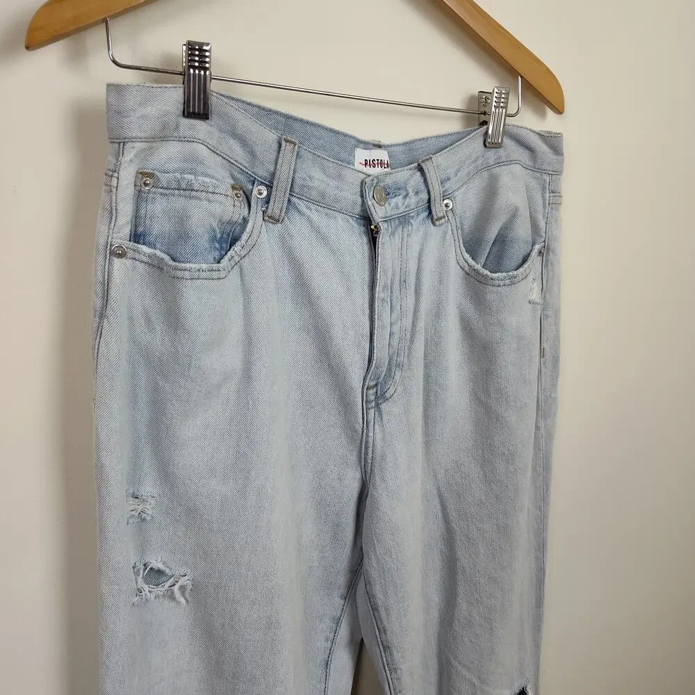 PISTOLA HIGH RISE JEANS BAGGY CROPPED WOMEN'S SIZE 30 RIPPED FRAYED  LIGHTWASH - Picture 3 of 17